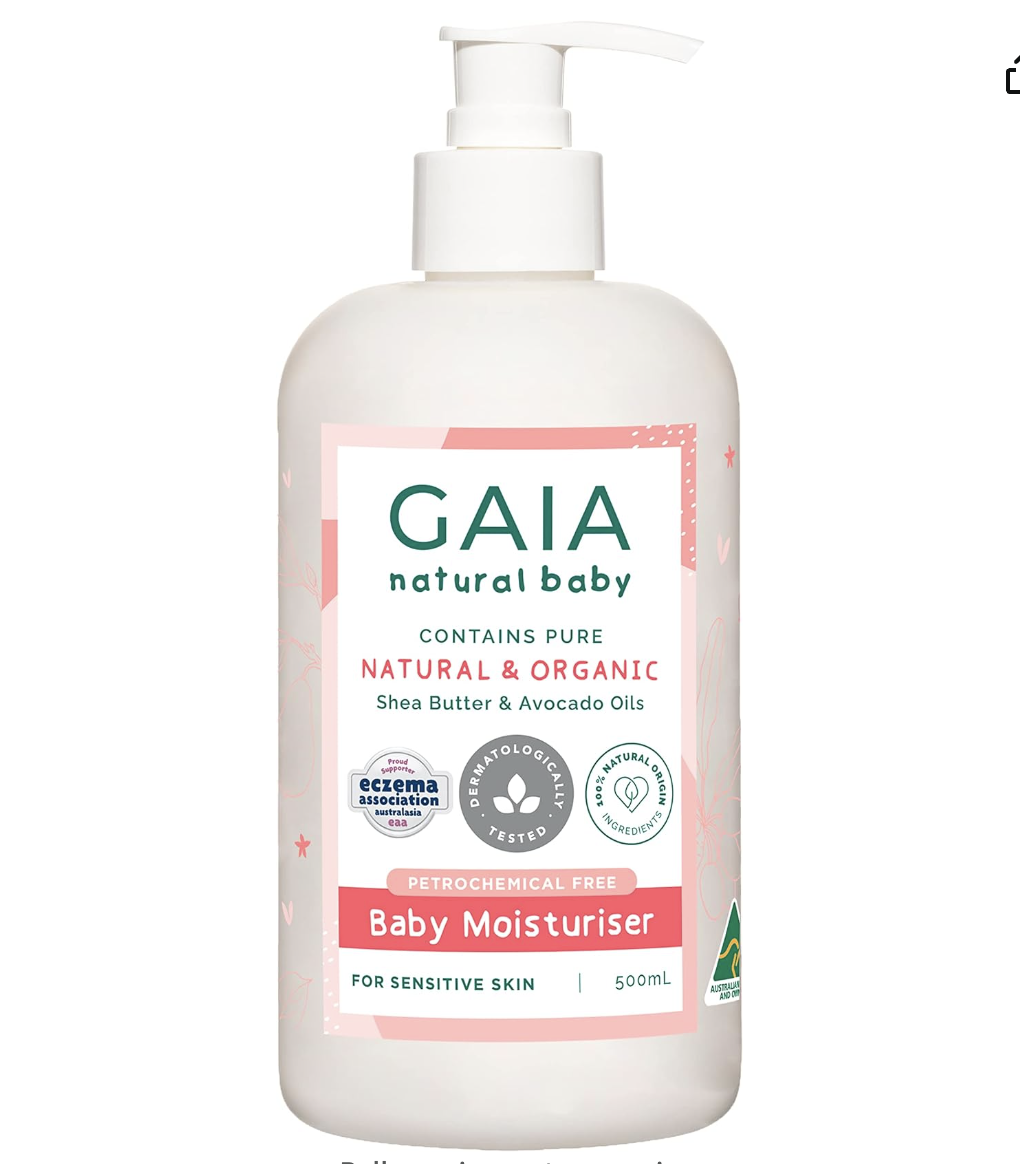 GAIA Natural Baby Moisturiser | 100% Natural Origin | Sensitive Skin formula | organic Avocado Oil | organic Shea Butter | Petrochemical Free | Perfume Free | Paraben Free | Australian Made | 500mL